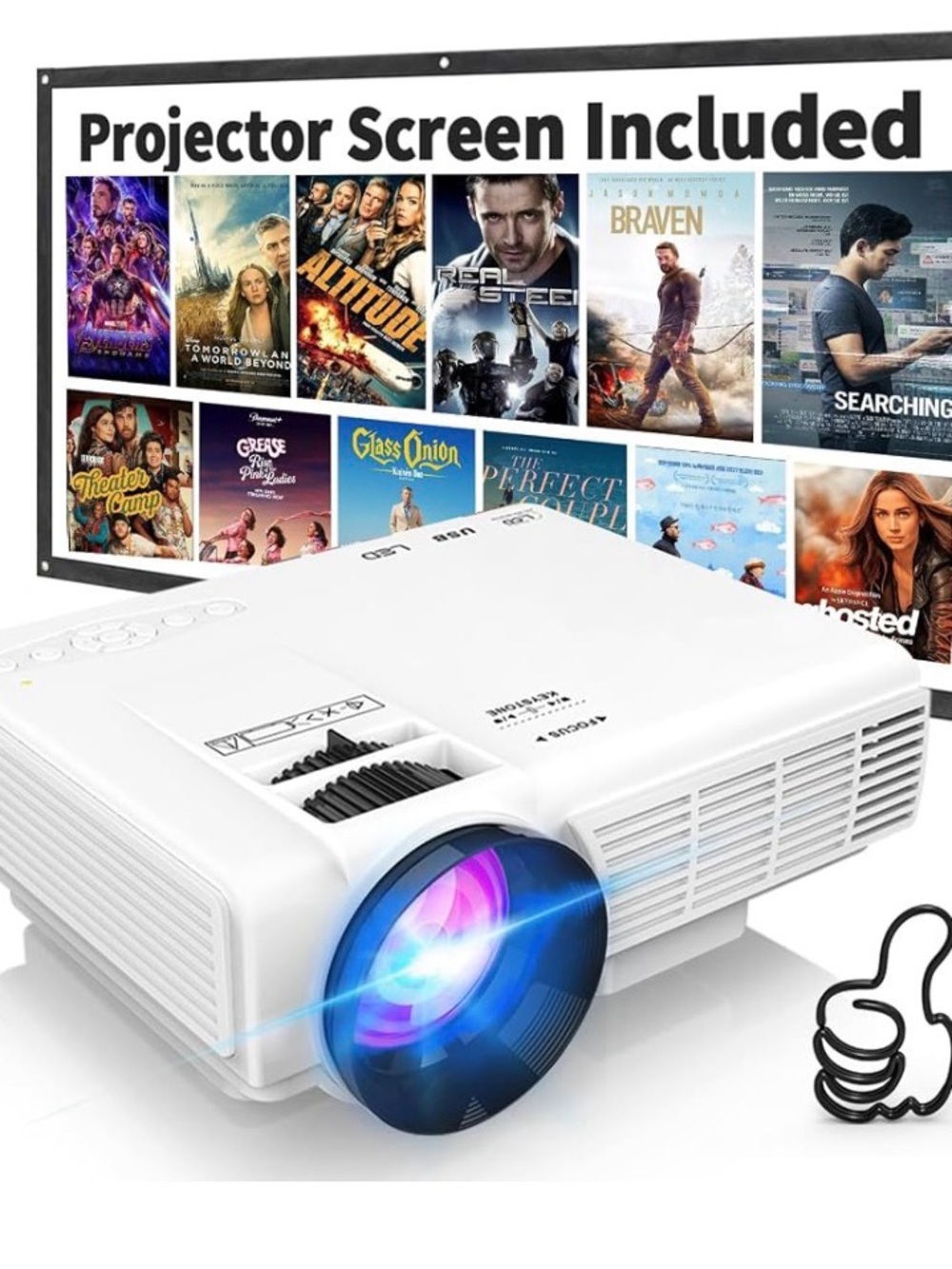 Portable White Projector with Built-in Screen